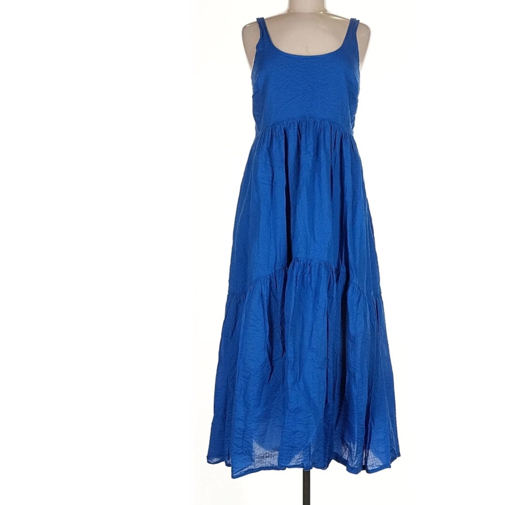 AYR The Magic Hour Dress in Formentera Colbalt Blue Smocked Back Maxi Cotton M - Picture 2 of 9